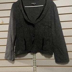 Grifflin Large Gray Long Sleeve Sweater Jacket Blazer Pockets Inverted Seams